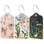 Rimilak 3 Pcs PU Leather Luggage Tags for Suitcase, Travel Cruise Luggage Tag with Privacy Flap, Name ID Label and Metal Loop for Women Men Baggage Handbag School Bag Backpack, Daisy Flowers