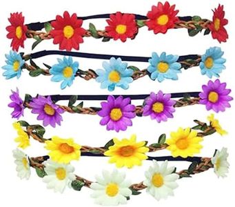 Haobase 5pcs Daisy Flower Headband Hair Band with Adjustable Elastic Band for Women Girls Hair Accessories