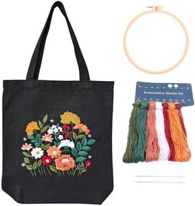 Canvas Tote Bag Embroidery Kits with Floral Pattern Cross Stitch Tote Bag for Beginners Adults Embroidery Starter Kit for Beginners Embroidery Tote Bag with Embroidery Hoop Threads Instructions