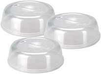 Set of 3 Microwave Food Plate Dish Cover 26cm Plastic Transparent Ventilated Microwave Splatter Splash Guard Cover with Air Vents Kitchen Cooking, Dishwasher Safe, BPA Free, 26cm