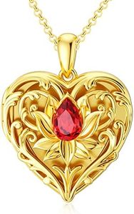 SOULMEET 10K 14K 18K Solid Gold Personalized Sunflower/Starburst/Cross/Rose/Lotus/Butterfly/Turtle/Celtic/Bee Heart Locket Necklace That Holds Picture Gift Choice (V1-Solid gold lotus locket only)
