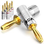 VCELINK Banana Plugs 4 Pairs/8 PCS, 24K Gold Plated 4mm Speaker Connectors for Speaker Wire, Sockets, Amplifier, Home Theater and Sound Systems, Dual-Screw Type in Red & Black