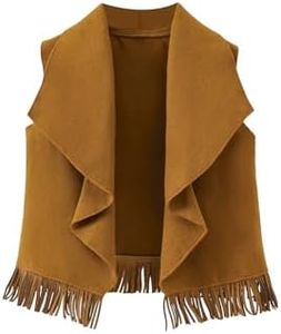 GORGLITTER Girl's Fringe Sleeveless Blazer Vest Open Front Coat Brown 6Y