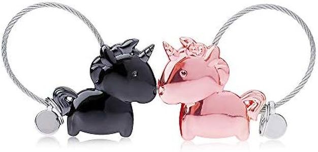 DOJoykey Lover Keyring 1 par de llaveros de unicornio con boca magnética, llaveros de aleación de zinc, regalo para pareja amante, color negro y oro rosa