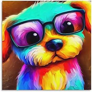 FireDeer Colorful Nursery Wall Art Funny Cute Animal Dog Wearing Glasses Poster POP Painting Canvas Prints Picture for Kids Living Room Decor (1-Dog,16x16inch-Unframe)