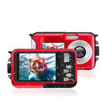 Underwater Camera, 2.7K 48MP Waterproof Camera 2.7in+1.8 in Dual Screen LCD Display Selfie Digital Camera 10ft Underwater Camera for Snorkeling (Red)