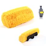 ZOLKER 12''Car Wash Brush Head with Flow-Thru Standard attchment +Water Switch;Soft Bristle Brush Cleaning Motorhome,Boat,House Siding,Solar Panel, Deck,Floor,Connect to Water Hose Washing，Yellow