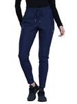 CHEROKEE Form CK090 Women's Mid-Rise, Tapered Leg Drawstring Pant, Navy, X-Large Tall