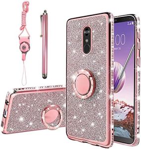 Kudini for LG Stylo 4 Case for Women Glitter Crystal Soft Clear TPU Luxury Bling Cute Protective Cover with Kickstand Strap for LG Stylo 4/ LG Q Stylus/LG Stylus 4/LG Stylo 4 Plus (Glitter Rose)