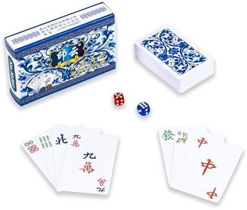 drizzle Poker Mahjong Playing Cards Table Game Chinese Blue and White Porcelain Design 144 Card Chips Set PVC Plastic Waterproof Portable Leisure Time