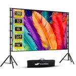 150 inch Projector Screen with Stand, Wootfairy Portable and Foldable Projection Screen 4K HD 16:9 Rear Front Wrinkle-Free Movie Screen with Carry Bag for Indoor Outdoor Home Theater Backyard Cinema