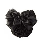 Women Hair Bun Cover Net Snood Hairnet Bowknot Decor Satin Bow Barrette French Hair Clip Bow Ribbon Flower Hair Accessories For Stewardess Banks Hotels Restaurant Staff (Black)