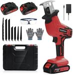 Cordless Reciprocating Saw, 2 x 2.0Ah Battery, Cordless Variable Speed, Blades Kit for Wood/Metal/PVC Cutting RED-A