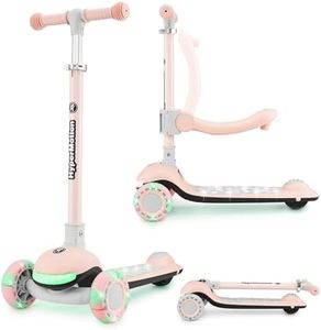 HyperMotion Balance-Scooter LUMI 3in1 mit Beleuchtetem Podest und LED-Rädern, Verstellbarer Sitz, klappbar, mit Kautschukrädern, bis 50 kg, für Kinder ab 1 Jahr (Rosa)