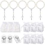 100 Pieces Baptism Favors Set Includes 25 Mini Rosary Baptism Favors 25 Baptism Favor Boxes 25 White Organza Bags with Drawstring 25 Thank Tags for Baby Shower Christian Gifts (Silver)
