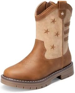 DREAM PAIRS Boys Girls Cowboy Boots Kids Western Riding Mid Calf Boots with Side Zipper (Toddler/Little Kid/Big Kid),Size 7 Toddler,Light Brown,KKUMMB2504