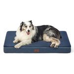 Bedsure Orthopedic Dog Bed Large - Memory Foam Waterproof Dog Bed Joint Relief with Removable Washable Cover, Plush Flannel Fleece Top with Nonskid Bottom, Navy, 35x22x3 Inches