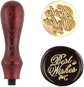Briartw Best Wishes Wax Seal Stamp,1" Round Words Wax Stampers with Wooden Handle,Wax Stamp Kit for Cards EnvelopesCrafts,Letter,Invitations,Wine Gifts Packages,Greeting Cards Sealing