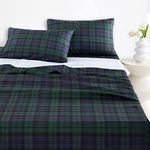 Wake In Cloud - Queen Size Bed Sheets, 4-Piece Fitted Flat Sheet Set, Deep Pocket, Tartan Christmas Scottish Plaid Geometric Check Masculine Dark Green Navy Blue, Soft Microfiber Bedding