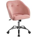 Yaheetech Desk Computer Chair Velvet Fabric Swivel Height Adjustable Comfy Chair for Home Office Pink