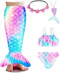 Girls Mermaid Bathing Suits Swimsuits Bikini with Cover Up Skirt,Mermaid Swimming Bikini Suit Girls Birthday Gift 3-12 Years