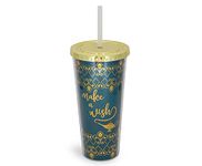 Aladdin Make A Wish Carnival Cup with Reusable Straw and Leakproof Lid | BPA-Free Plastic Tumbler, Tall Cold Cup | Disney Kitchen Accessories and Drinkware | Holds 16 Ounces