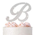 Letter B Cake Topper - Premium Silver Metal - Cursive B Monogram Wedding or Anniversary Party Sparkly Rhinestone Initial Decoration Makes a Great Centerpiece - Now Protected in a Box