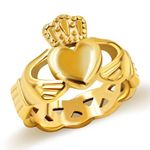 Uloveido Gold Crown Heart Claddagh Ring Irish Love Loyalty Friendship Ring Celtic Knot Band for Girlfriend Boyfriend YA4493 (Size N1/2)