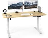 VIVO Electric Height Adjustable 152cm x 61cm Memory Stand Up Desk, Light Wood Solid One-Piece Table Top, White Frame, Standing Workstation with Preset Controller, 1B Series, DESK-KIT-1W6C