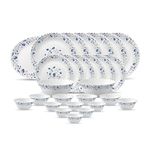 La Opala Diva, Classique Collection, Opal Glass Dinner Set 27 pcs, Blue Mystique, White