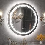 Keonjinn 28 Inch Round LED Mirror for Bathroom Frontlit & Backlit 3 Color Lights 3000K/4500K/6000K Dimmable Anti-Fog LED Frameless Lighted Bath Makeup Mirror Circle Wall Mounted Vanity Mirror