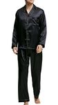 Men’s Sleepwear Satin Pyjama Set Nightwear Loungewear (Black with Golden Piping, XX-Large)