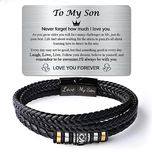 Temoto Sons Bracelet from Mom - Multi Layer Braid Leather Bracelet Son Gifts from Mom with Engraved Wallet Card,Gifts for Sons Gifts for Him