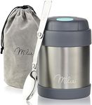 Milu® Thermo Food Flask - 300, 440, 450, 650, 800ml - Stainless Steel Insulated Container - Lunchbox - Jar with Spoon for hot and Cold Food (Grey, 300ml)