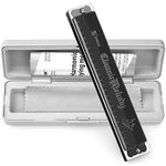 Harmonica 24 Holes Key of C with Case for Professional Player Beginner Students, Excellent Gift for Music Fan (Swan)- Bright Black, Best Music Gift