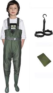 Bootfoot Chest Waders 2-Ply Nylon/PVC Lightweight Fishing & Hunting Waders with Waterproof Insulated Cleated Boots for Kids and Youth (Green, EUR SIZE 27/ US SIZE 2/3)