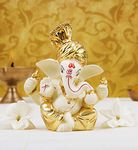 Gold Art India Ceramic Ganesh Idol For Car Dashboard Ganesha Murti Ganpati Idol For Home Decor Puja Lord Ganesh Statue Gift For Office Desk Puja Room Figurine (6x4x3cm, Gold)