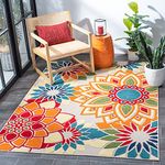 SAFAVIEH Cabana Collection 3' x 3' Square Ivory/Orange CBN328A Floral Indoor/Outdoor Non-Shedding Easy Cleaning Patio Backyard Porch Deck Mudroom Area Rug