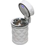 Auto Car Ashtray Portable with Blue LED Light Ashtray Smokeless Smoking Stand Cylinder Cup Holder (White)