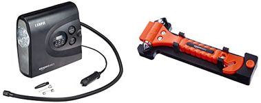 AmazonBasics Compact Portable Digital Tyre Inflator with Carrying Case and AmazonBasics Emergency Seat Belt Cutter and Window Hammer