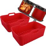 WMKGG Silicone Air Fryer Liners, 2 Pcs Reusable Rectangular Air Fryer Silicone Pot for Ninja Foodi DZ201/DZ401 Dualzone 6QT Pot and Above, (8.3x5.3'' Red)