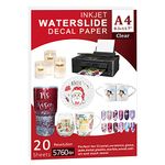 Seogol Waterslide Decal Paper for Inkjet Printers, 20 Sheet A4 Size Clear Water Slide Paper Transfer Printable for DIY Decals Gift Crafts Ceramics Candles and Custom Tumblers (Clear)