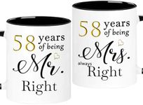 WOSIWULA 58 Year Anniversary Coffee Mugs Set of 2, 58 Years of Being Mr Right/Mrs Always Right, 58th Wedding Anniversary Decorations Gifts Presents Cups for Couple Parents Grandparents, 11oz