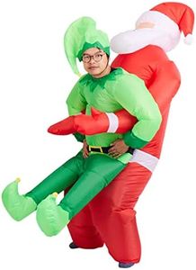THE TWIDDLERS - Costume Gonfiabile Babbo Natale con Elfo sulle Spalle, Costume Natalizio da Gonfiare – Costume di Natale per Adulti Fino a 2 m