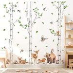 wondever Large Birch Tree Animals Wall Decals Forest Bear Deer Fox Owl Peel and Stick Wall Stickers for Nursery Kids Bedroom Baby Room Decor