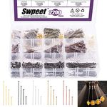 Swpeet 2200Pcs 20 Sizes and 5 Colors Flat Head Pins Assortment Kit, Head Pins Dressmaker Headpins Jewelry Head Pins for Jewelry Making DIY, Earrings