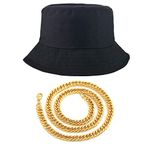 Weahre 80s/90s Hip Hop Costume Kit - Cotton Bucket Hat + Gold Chain, Cool Rappers Kpop Idols Outfits