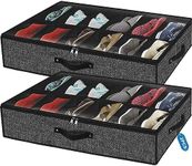 Under Bed Shoe Storage Organizer for Closet Fits 24 Pairs-Sturdy Underbed Shoe Storage Box Bins,Set of 2 (Linen-like Black)