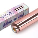 HTVRONT Rose Gold Chrome Vinyl - 12" x 10FT Mirror Metallic Vinyl for Cricut - Easy to Weed & Transfer Rose Gold Permanent Vinyl Roll