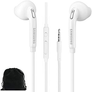 Samsung Samung Wired Earbuds Original 3.5mm in-Ear Headphones for Galaxy S10, S10 Plus, S10e Plus, Note 10, A71, A31 - Microphone & Volume Remote - Includes Black Velvet Carrying Pouch - White